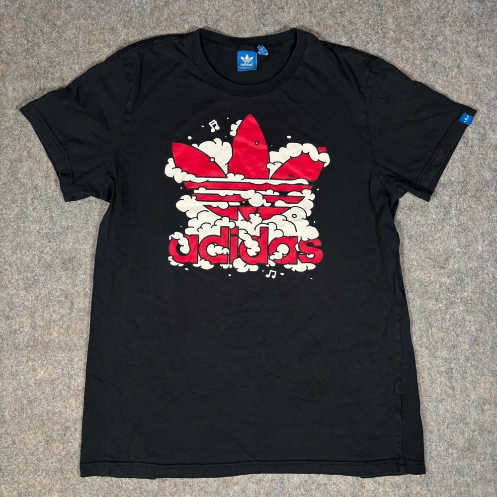 Adidas Originals T-Shirt Mens L Black Red Cloud Smoke Trefoil Graphic F80934